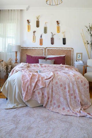 Handwoven 3-layer patterned Turkish muslin bedspread in Natural - Vivamaison Denizli OEKO-TEX certified