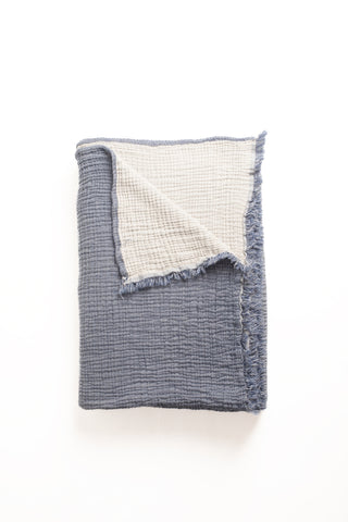 Handwoven 4-layer soft Turkish muslin bedspread in Indigo Blue - Vivamaison Denizli OEKO-TEX certified