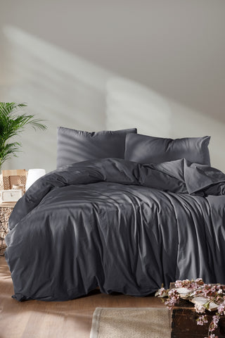 Handwoven stonewashed cotton linen duvet cover in Anthracite - Vivamaison Denizli OEKO-TEX certified