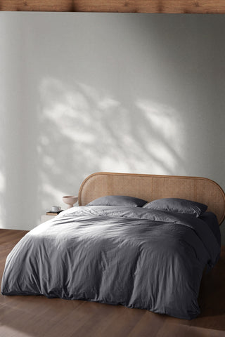 Anthracite cotton linen duvet showing stonewashed vintage-soft texture by Vivamaison