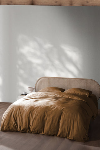 Natural cotton linen duvet showing stonewashed vintage-soft texture by Vivamaison