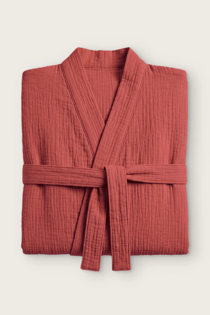 Doppellagiger Musselin Bademantel Kimono aus natürlicher Baumwolle, weich