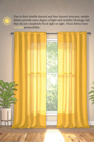Light permeability infographic double layer explanation. 2-layer muslin cotton curtain. Vivamaison.