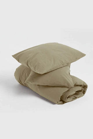 Stone handwoven stonewashed Turkish cotton duvet cover pillow pair. Vintage-soft Denizli, OEKO-TEX. Vivamaison.