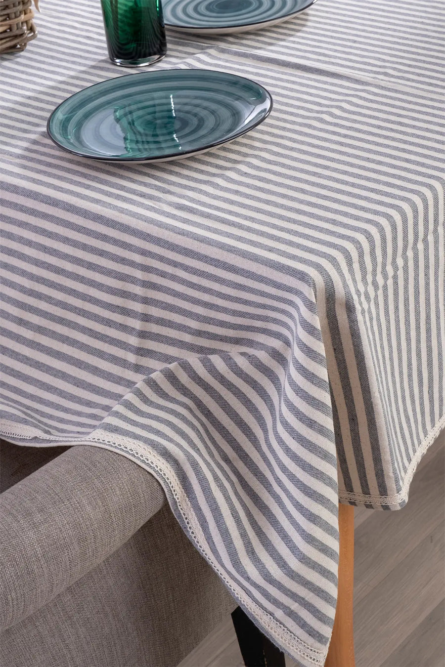 Handwoven Striped Linen Colorful Lace Tablecloth - OEKO-TEX