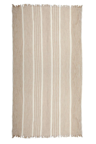 Brown striped peshtemal towel unfolded full. Handwoven Turkish cotton Denizli, OEKO-TEX. Vivamaison.