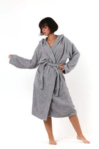 Handwoven Turkish cotton terry bathrobe in anthracite - Vivamaison Denizli OEKO-TEX certified
