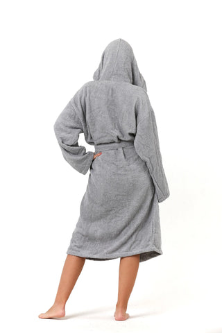 Anthracite terry bathrobe styled bathroom view - Aegean long-staple cotton