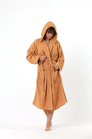 Handwoven Turkish cotton terry bathrobe in earth tone - Vivamaison Denizli OEKO-TEX certified