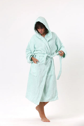 Handwoven Turkish cotton terry bathrobe in mint - Vivamaison Denizli OEKO-TEX certified