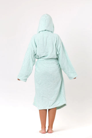 Mint terry bathrobe styled view - handwoven Denizli tradition