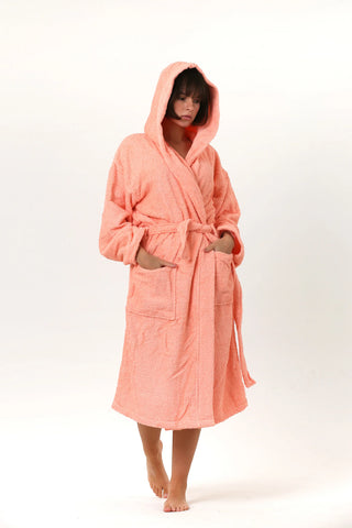 Salmon terry bathrobe close-up of plush terry texture by Vivamaison