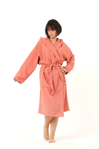 Handwoven Turkish cotton terry bathrobe in terracotta - Vivamaison Denizli OEKO-TEX certified