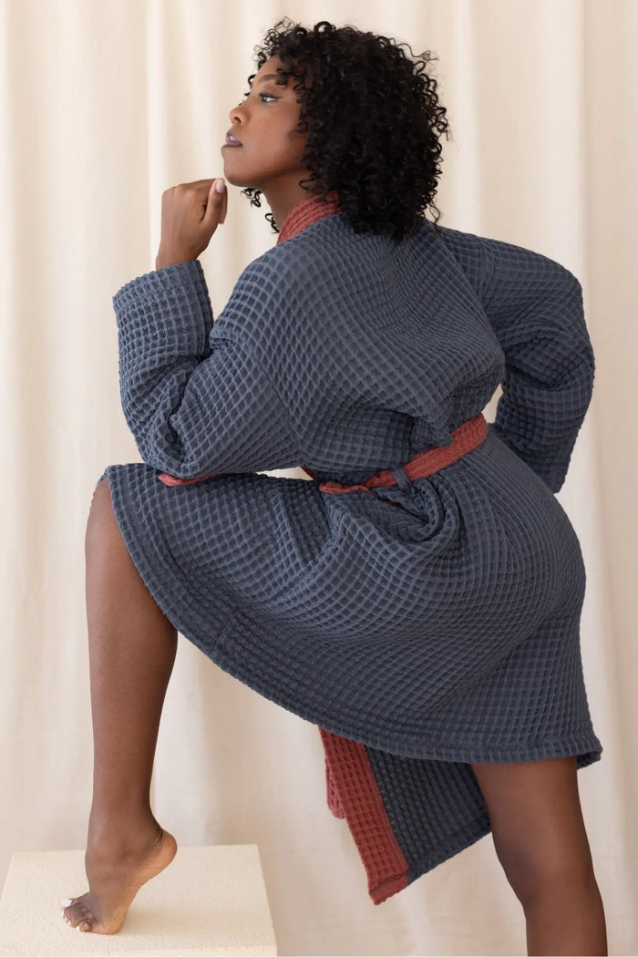 Handwoven Two-Tone Waffle Kimono Robe Turkish - OEKO-TEX