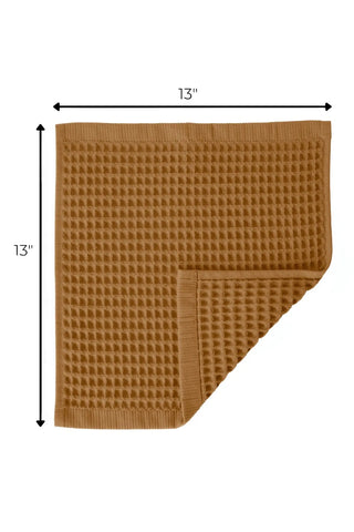 Caramel handwoven Turkish cotton waffle weave towel washcloth size reference. Denizli, OEKO-TEX. Vivamaison.