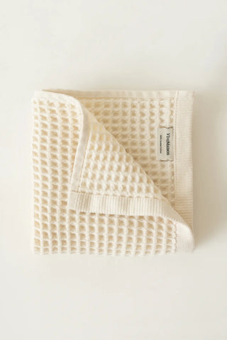 Natural handwoven Turkish cotton waffle weave towel set of 4 hand towels stacked. Denizli, OEKO-TEX. Vivamaison.