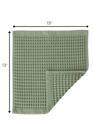 Sage Green handwoven Turkish cotton waffle weave towel washcloth size reference. Denizli, OEKO-TEX. Vivamaison.