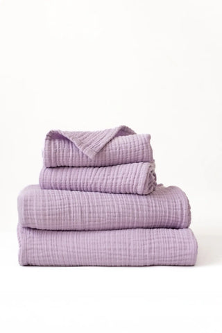 Handwoven 4-layer muslin Turkish towel set in lilac — VivaMaison Denizli, OEKO-TEX certified