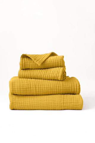 Handwoven 4-layer muslin Turkish towel set in mustard yellow — VivaMaison Denizli, OEKO-TEX certified