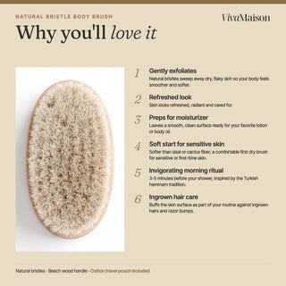Benefits of the natural bristle dry body brush: gentle exfoliation, smooth skin, morning ritual - VivaMaison