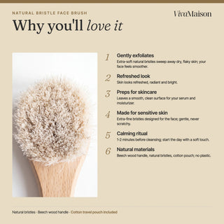 Benefits of the natural bristle dry face brush: gentle exfoliation, fresher look, ready for care - VivaMaison