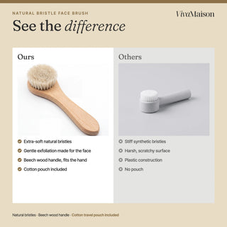See the difference: natural bristle beech wood face brush compared with a generic plastic brush - VivaMaison