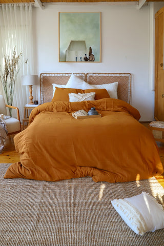 Handwoven soft Turkish muslin plain duvet cover in Caramel - Vivamaison Denizli OEKO-TEX certified