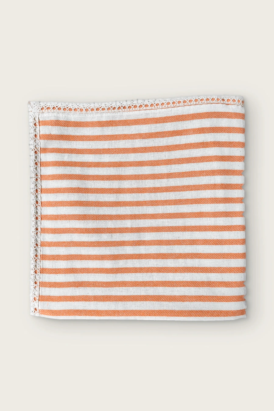 Handwoven Striped Linen Colorful Lace Tablecloth - OEKO-TEX - Coral