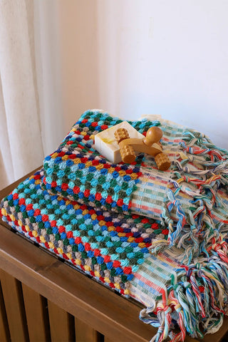 Rainbow Turkish cotton mosaic towel bath and hand towel stacked - VivaMaison
