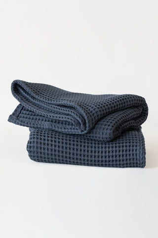 Anthracite waffle towel set styled bathroom view - spa-quality Aegean cotton