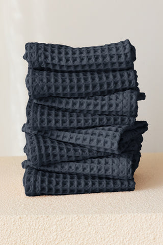 Handwoven Turkish cotton waffle weave towel set in Anthracite - Vivamaison Denizli OEKO-TEX certified