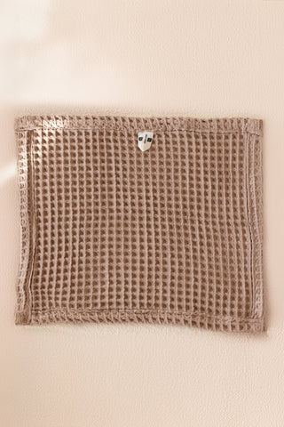 Brown waffle towel set styled bathroom view - spa-quality Aegean cotton