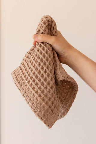 Handwoven Turkish cotton waffle weave towel set in Brown - Vivamaison Denizli OEKO-TEX certified