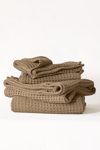Handwoven Turkish cotton waffle weave towel set in Brown - Vivamaison Denizli OEKO-TEX certified