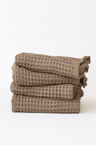 Handwoven Turkish cotton waffle weave towel set in Brown - Vivamaison Denizli OEKO-TEX certified