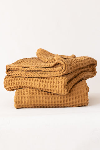 Handwoven Turkish cotton waffle weave towel set in Caramel - Vivamaison Denizli OEKO-TEX certified