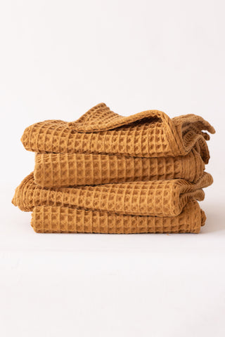 Handwoven Turkish cotton waffle weave towel set in Caramel - Vivamaison Denizli OEKO-TEX certified