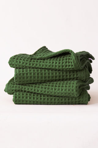 Handwoven Turkish cotton waffle weave towel set in Green - Vivamaison Denizli OEKO-TEX certified