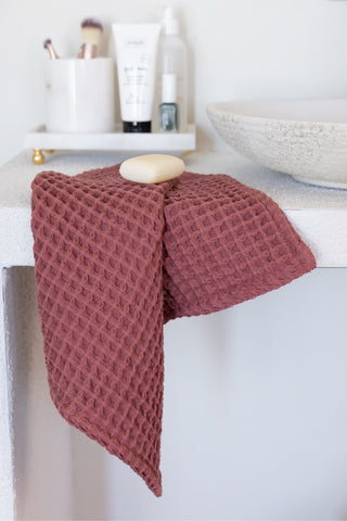 Detail of Dark waffle weave Turkish cotton towel - handwoven Denizli craft