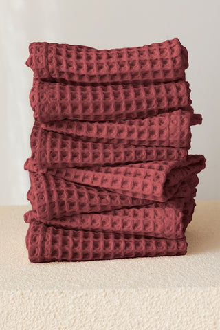 Dark waffle towel set showing coordinated face hand bath towels by Vivamaison