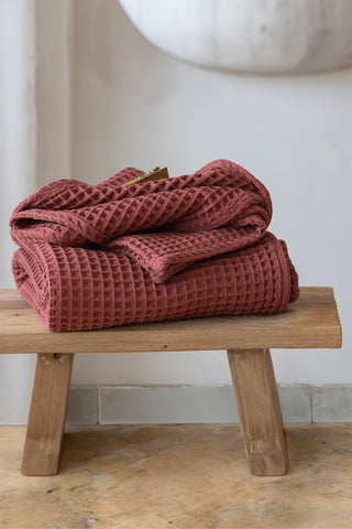 Handwoven Turkish cotton waffle weave towel set in Dark - Vivamaison Denizli OEKO-TEX certified