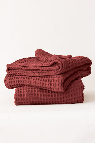 Handwoven Turkish cotton waffle weave towel set in Dark - Vivamaison Denizli OEKO-TEX certified