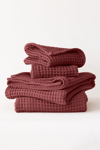 Handwoven Turkish cotton waffle weave towel set in Dark - Vivamaison Denizli OEKO-TEX certified