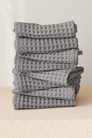 Handwoven Turkish cotton waffle weave towel set in Grey - Vivamaison Denizli OEKO-TEX certified