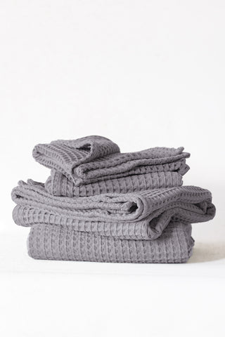 Handwoven Turkish cotton waffle weave towel set in Grey - Vivamaison Denizli OEKO-TEX certified
