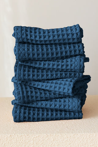Handwoven Turkish cotton waffle weave towel set in Indigo - Vivamaison Denizli OEKO-TEX certified