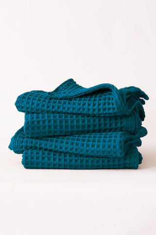 Handwoven Turkish cotton waffle weave towel set in Indigo - Vivamaison Denizli OEKO-TEX certified