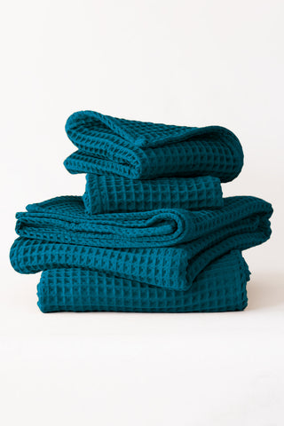 Handwoven Turkish cotton waffle weave towel set in Indigo - Vivamaison Denizli OEKO-TEX certified