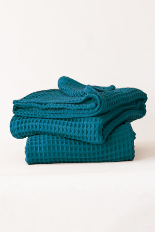 Handwoven Turkish cotton waffle weave towel set in Indigo - Vivamaison Denizli OEKO-TEX certified