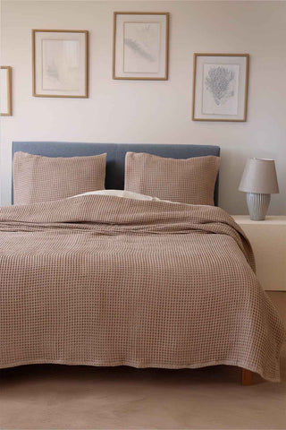 Handwoven Turkish cotton waffle weave bedspread in Natural - Vivamaison Denizli OEKO-TEX certified